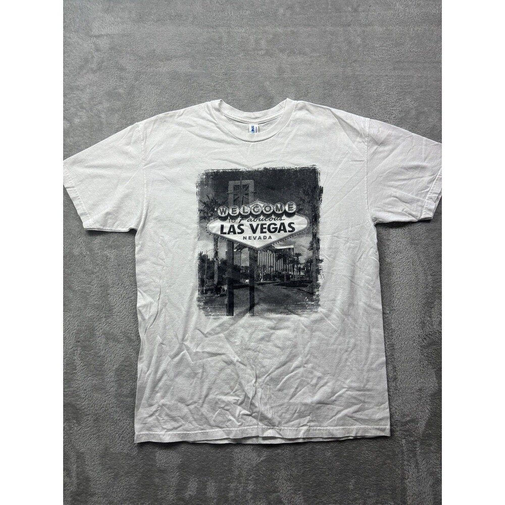 Las Vegas T-Shirt Adult Large White Tee Welcome Sign Graphic Nevada Souvenir